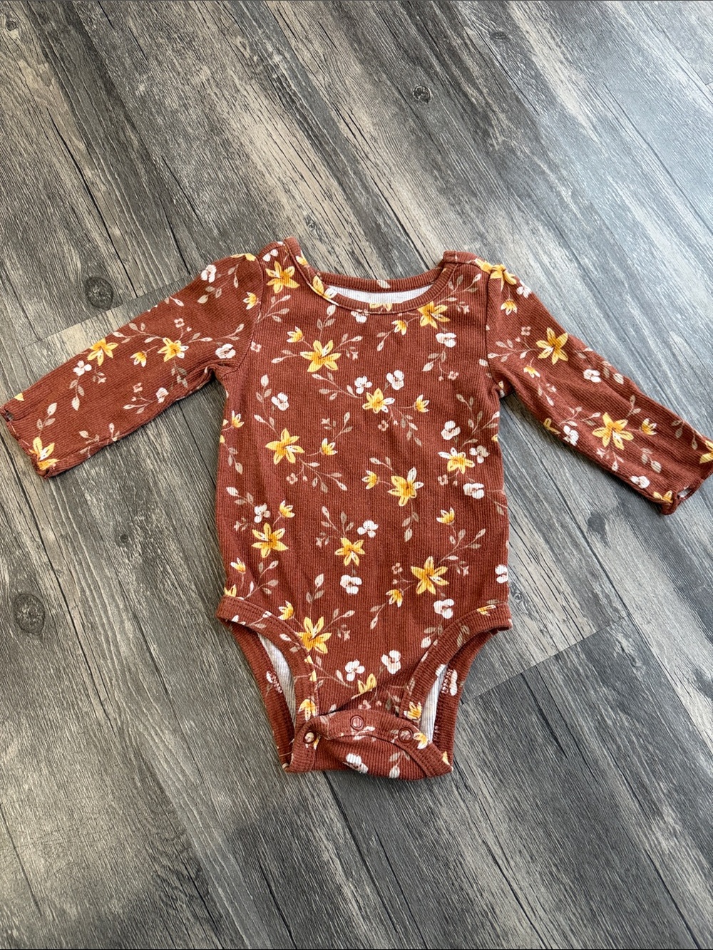 Carter's Rust Brown Floral Long-Sleeve Baby Bodysuit 6M